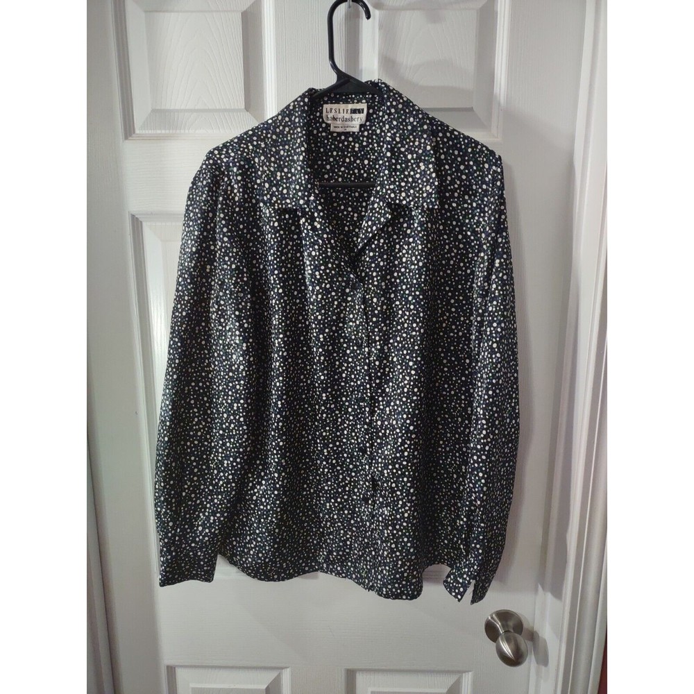 Leslie Fay Haberdashery Top Size 14 Multicolor Button Down Long Sleeve Circles